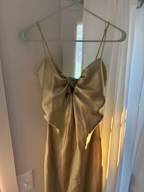 Aritzia Champagne Satin Midi Dress with Draped Front